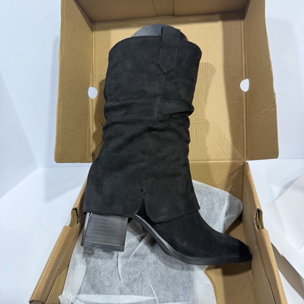 Coutgo Womens Fold Over Mid Calf BootsSlouchy Poi Black Size 6 NWB - Picture 13 of 17